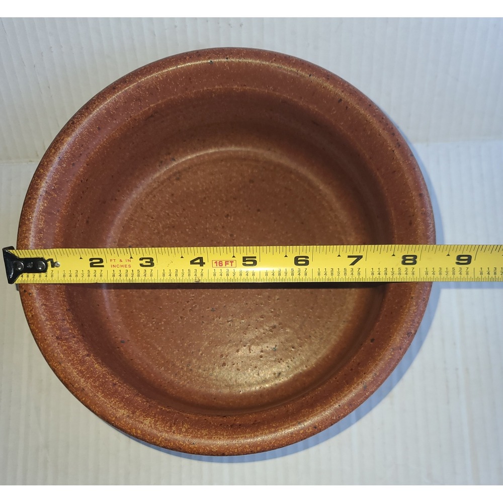 Hand Thrown Pottery Terracotta Speckled Brown Stoneware Bowl Planter Signed 8.5" - Picture 7 of 9